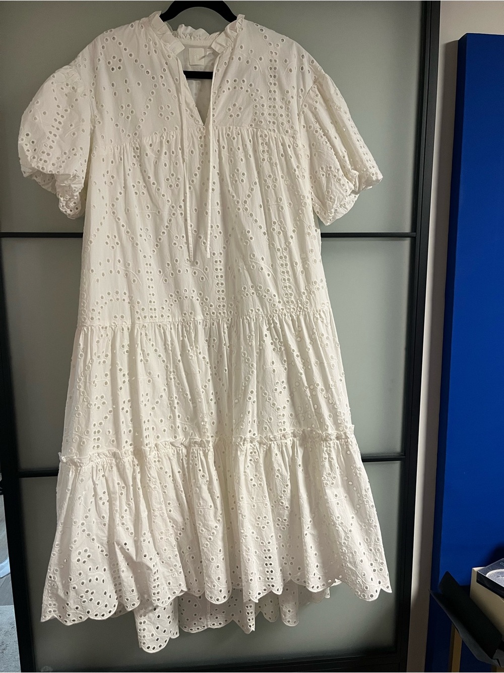 H&M White Eyelet Midi Dress Lined
